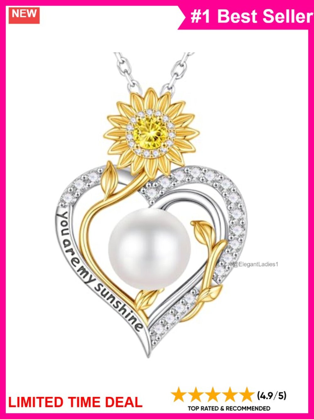8-9mm Freshwater Pearl Sunflower Pendant Necklace 925 Sterling Silver 19in